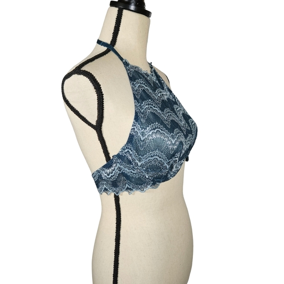 Free People Intimates Lace Halter Bralette With Underwire,  Dark Teal, Medium - Picture 2 of 16